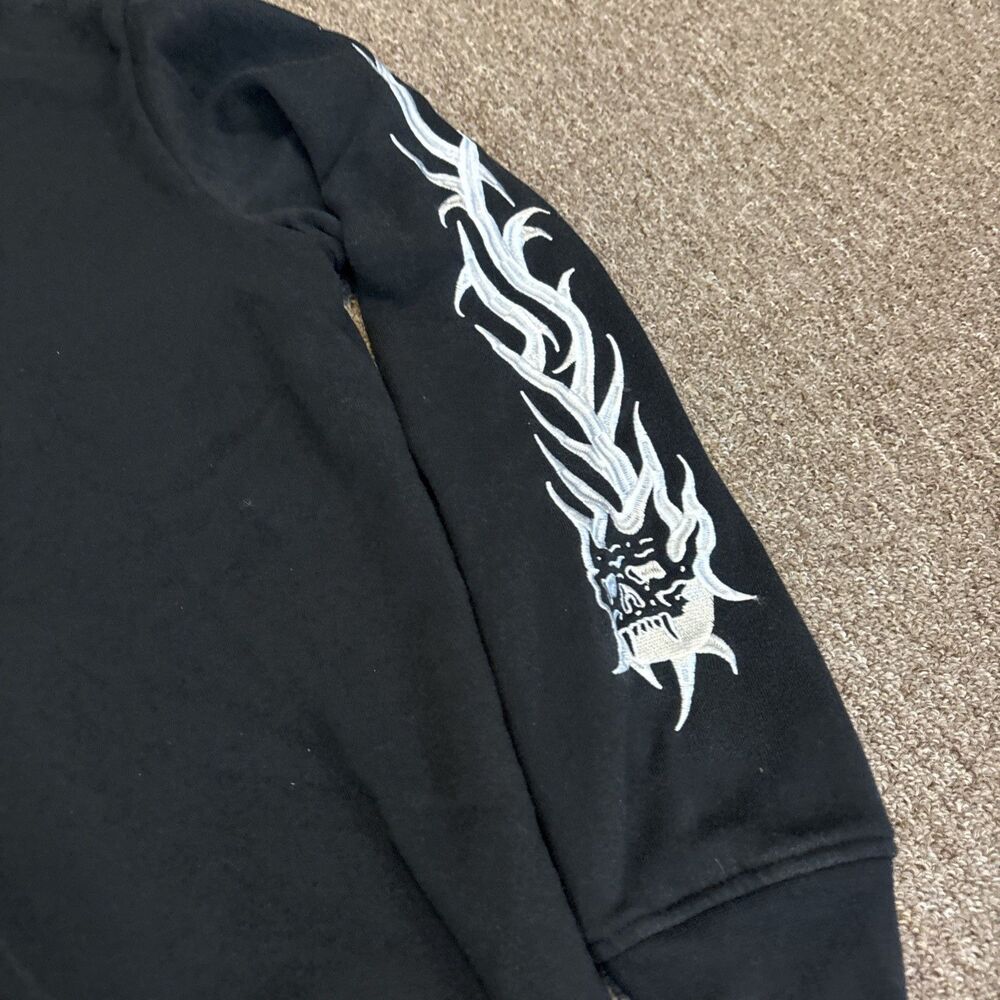 Vintage Lurking Class Full Zip Hoodie Men XL Flames + Skulls Black White - Picture 7 of 12